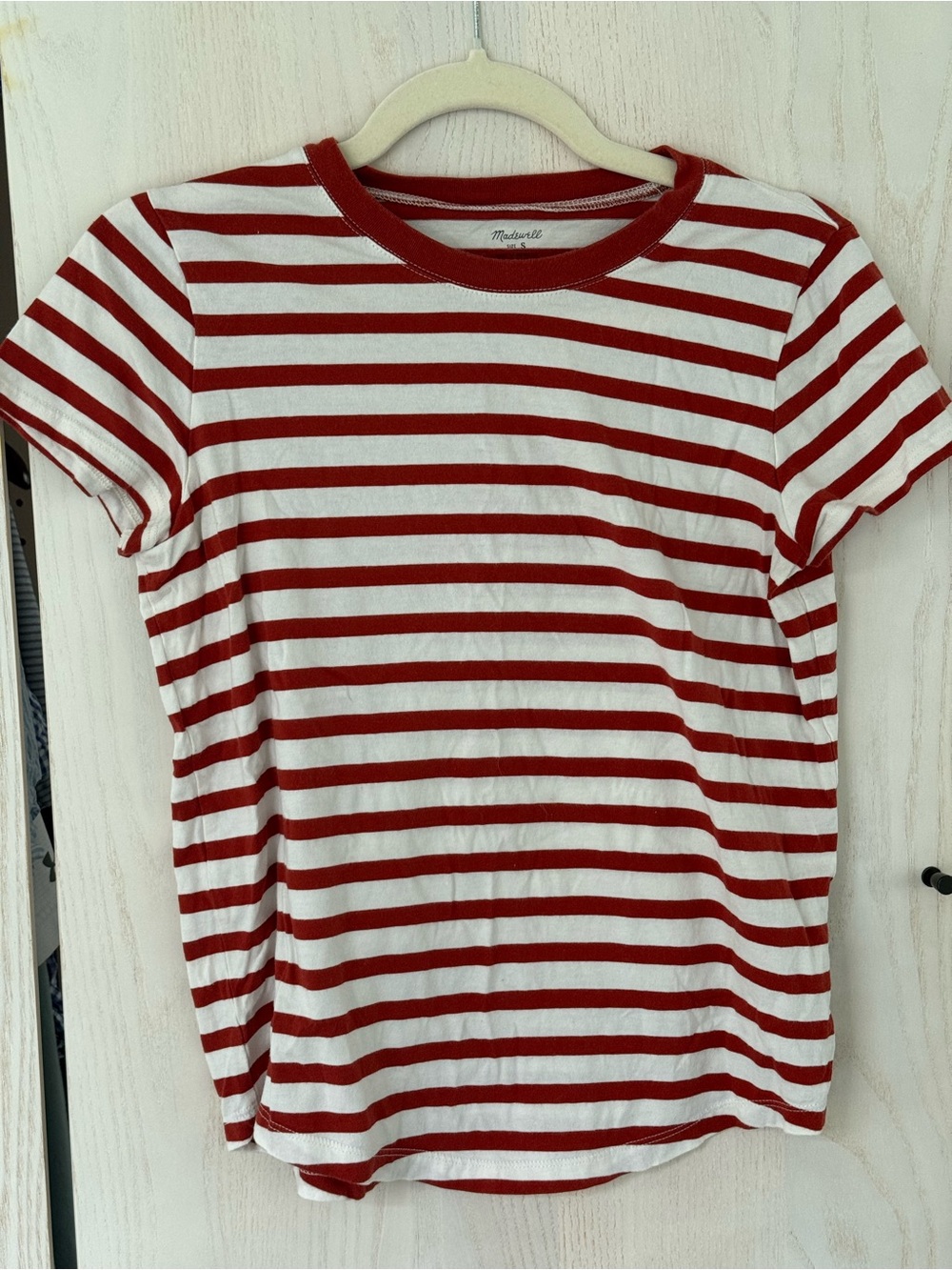 Womens Madewell Burnt Red & White Striped Tee